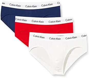 Calvin Klein Slip Uomo 3 Pack 3 PK Hip Brief Elasticizzati, White/Red Ginger/Pyro Blue, XS