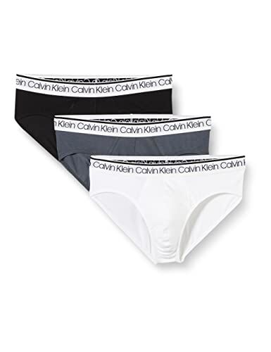 Calvin Klein Slip Uomo 3 Pack Hip Brief 3 PK Elasticizzati, Black/White/Turbulence, S [Amazon Exclusive]