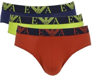 Emporio Armani Men's 3-Pack Bold Monogram Brief Slip Boxer, Red/Stone/Black, L (Pacco da 3) Uomo