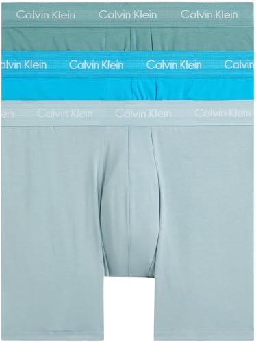 Calvin Klein Boxer Brief 3pk , Boxer aderenti Uomo, Blu (Vivid Blue, Arona, Sagebush Green), XS