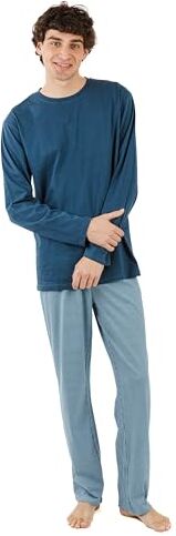 TRAMAS+ Pigiama in Cotone da Uomo con Maniche Lunghe e Pantaloni Lunghi, Adatto a Tutte Le Stagioni dell'Anno, Set di Abbigliamento da Notte, Vita Elasticizzata, S, Kristoff Blu Marino