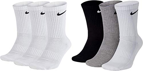 Nike Calzini “U NK Everyday Cush Crew”, di colore bianco, nero e grigio, in confezione da 3 paia Bianco, grigio, nero. 46/50 cm