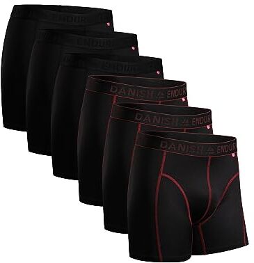 DANISH ENDURANCE 6 Boxer Sportivi, in Microfibra, Elasticizzato, Intimo per Sport, da Uomo Multicolore (3X Nero, 3X Nero/Cuciture Rosse) M