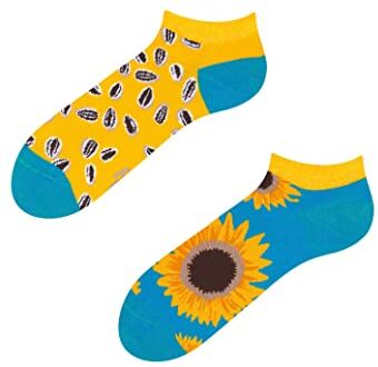 Dedoles Calzini Unisex Donna Uomo & Bambini Calze Cotone con tanti Design divertenti sinistra destra diversi, colore: Giallo, disegno: Girasole (alla caviglia), taglia: 39-42