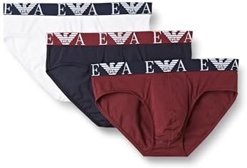 Emporio Armani Men's 3-Pack Bold Monogram Brief Slip Boxer, White/Marine/Burgundy, S (Pacco da 3) Uomo