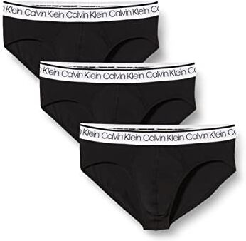 Calvin Klein Slip Uomo 3 Pack Hip Brief 3 PK Elasticizzati, Nero (Black W/ White Wb), S [Amazon Exclusive]