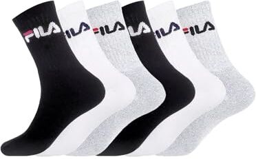 Fila Calzini Uomo Sportivo Resistente, Set di 6 Calze Uomo Lunghe, Allenamento e Flessibili, Bianchi, Nero, Grigio, Taglie 35/38