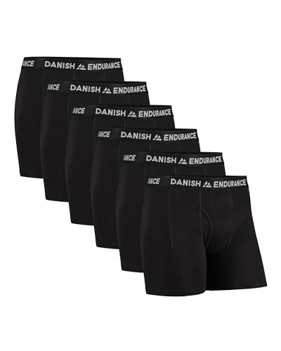 DANISH ENDURANCE 6 Boxer Uomo Cotone Elasticizzato, Boxer Lunghi Comodi, Mutande Intimo Classico Nero Apertura Frontale M