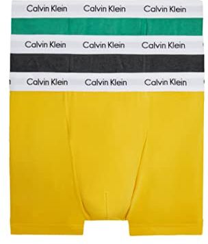 Calvin Klein Trunk 3pk  Boxer, Multicolore (Chc Htr, Mngsd Yw, Flg Grn W/ Wh Wb), XS Uomo