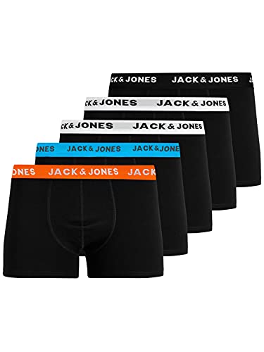 Jack & Jones JACHuey Boxer da Uomo, Confezione da 5 Nero (Nero/Dettaglio: Bianco/2 Arancione/Blu/Nero) XXL