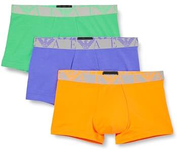 Emporio Armani Stretch Cotton Bold Monogram 3-Pack Trunk, Boxer Uomo, Multicolore (Fluo Orange-Fluo Green-Fluo Violet), XL