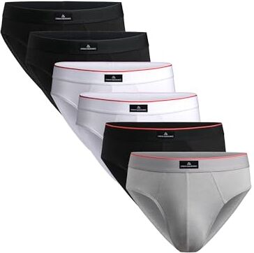 DANISH ENDURANCE 6 Paia Slip Uomo Cotone, Senza Etichetta, Mutande Elasticizzate, Intimo Classico, 6 x Multicolore (2 x Nero, 2 x Bianco, 1 x Grigio, 1 x Nero/Linea Rossa), X-Large