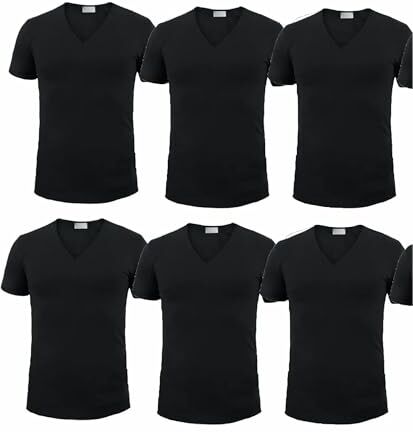 Liabel Pack 6 T-Shirt Manica Corta Cotone Bianco Assortito Art.4428 (6 Pack Scollo V. Nero 5 / L)