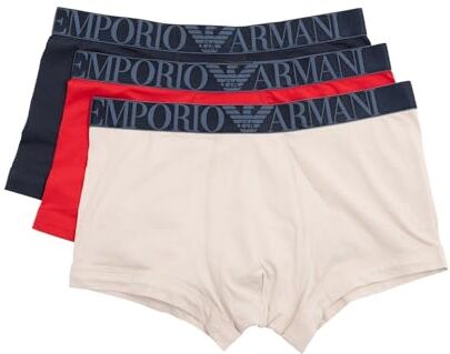 Emporio Armani Stretch Cotton Shiny Logoband 3-Pack Trunk, Boxer Uomo, Multicolore (Nude-Red-Marine), XL