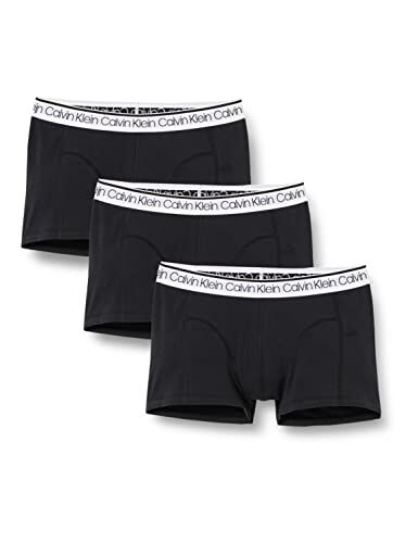 Calvin Klein Boxer Uomo 3 Pack Trunk 3 PK Elasticizzati, Nero (Black W/ White Wb), S [Amazon Exclusive]