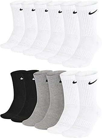 Nike Calzini da allenamento da uomo Everyday Cushioned Crew, 6 paia, 100 bianco + 901 grigio/bianco/nero, 42-46