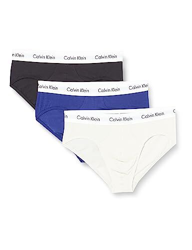 Calvin Klein Slip Hipster Uomo Confezione da 3 Cotone Elasticizzato, Multicolore (Ptm Gry, Spc Blu, Vprs Gry W/ Wt Wb), M