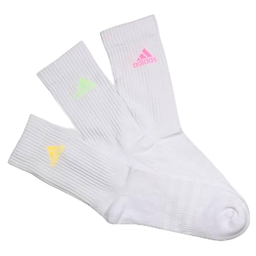 Adidas Cushioned Crew Socks 3 Pairs Calzini, White/Lucid Pink/White/Spark, M (Pacco da 3) Unisex