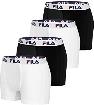 Fila Boxer Uomo Cotone, anti-irritazione, traspirante, set di 4, Bianco, Nero, Taglie M