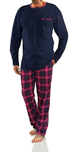 sesto senso Pigiama Uomo Cotone Lungo 100% Cotone Biancheria Invernale da Notte Pigiami Due Pezzi Lingerie Maniche Lunghe Pantaloni Lunghi L 2576/21 Blu Scuro