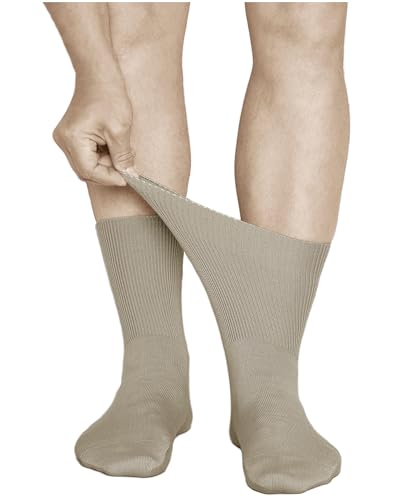 vitsocks Calzini per Diabetici Extra Larghi senza Elastico Uomo (3 PAIA) Caviglie Gonfie, beige, 44-46