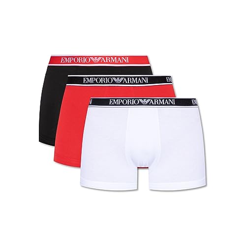 Emporio Armani Men's 3-Pack Core Logoband Boxer, White/Black/Red, XL (Pacco da 3) Uomini