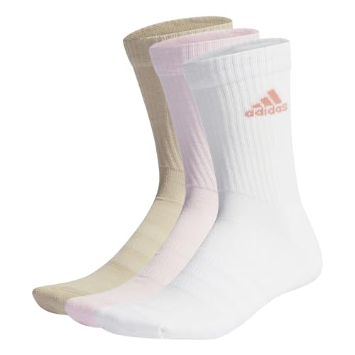 Adidas Cushioned Crew Socks 3 Pairs, Calze Medie Unisex Adulto, Clear Pink/White/Wonder Beige, L (Pacco da 3)