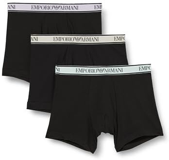 Emporio Armani Stretch Cotton Core Logoband 3-Pack Boxer, Boxer Uomo, Nero (Black-Black-Black), M