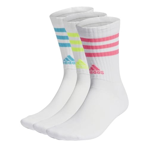Adidas 3-stripes Cushioned Crew Socks 3 Pairs, Calzini Unisex Adulto, White/Lucid Cyan/Lucid Lemon/Lucid Pink, XL (Pacco da 3)