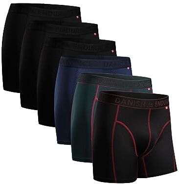 DANISH ENDURANCE 6 Boxer Sportivi, in Microfibra, Elasticizzato, Intimo per Sport, da Uomo, 3X Nero, 1x Blu, 1x Nero/Rosso, 1x Verde/Viola, M