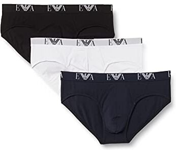 Emporio Armani 3-pack Brief Essential Monogram, Boxer Uomo, Multicolore (Bianco/Nero/Blu Marine), XL