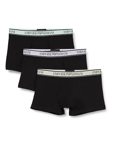 Emporio Armani Stretch Cotton Core Logoband 3-Pack Trunk, Boxer Uomo, Nero (Black-Black-Black), S