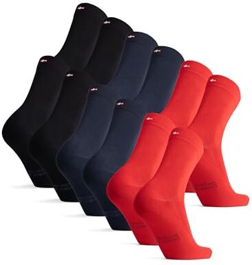 DANISH ENDURANCE 6 Paia Calzini in Bambù, Classici, Traspiranti, da Tutti i Giorni, da Uomo e Donna, Multicolore (2x Blu Scuro, 2x Nero, 2x Rosso Acceso), 39-42