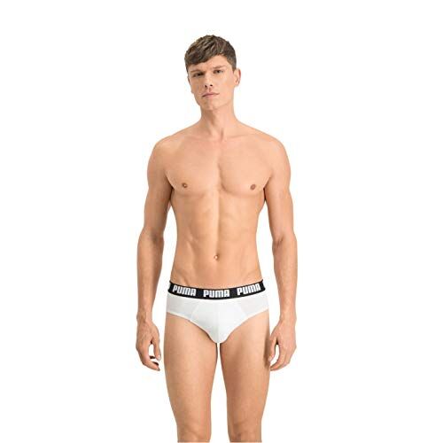 Puma Brief Slip Bikini, Blanco (White/Black), S (Pacco da 2) Uomo