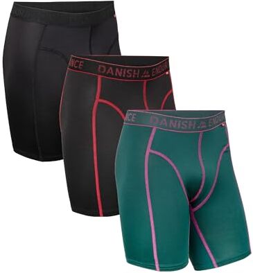 DANISH ENDURANCE 3 Boxer Sportivi, in Microfibra, Elasticizzato, Intimo per Sport, da Uomo Multicolore (1x Nero, 1x Nero/Rosso, 1x Verde) Gamba Lunga XL