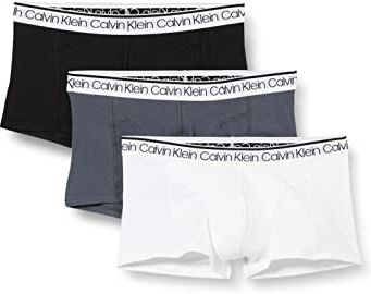 Calvin Klein Boxer Uomo 3 Pack 3 PK Low Rise Trunk Elasticizzati, Black/White/Turbulence, S [Amazon Exclusive]