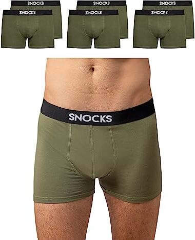 Snocks Pacco 6 Boxer Uomo Cotone Elasticizzato Mutande Uomo Taglie L Colore Oliva Boxer Uomo Pack