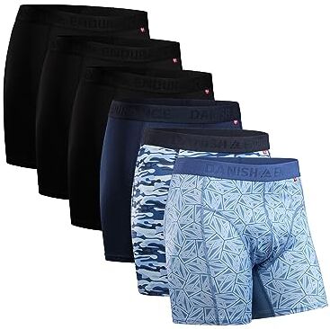 DANISH ENDURANCE 6 Boxer Sportivi, in Microfibra, Elasticizzato, Intimo per Sport, da Uomo, 3X Nero, 1x Blu, 1x Militare, 1x Mosaico, M