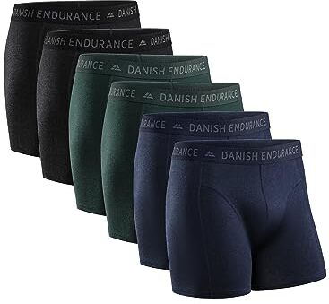 DANISH ENDURANCE 6 Boxer Uomo Cotone Elasticizzato, Boxer Lunghi Comodi, Mutande Intimo Classico, Multicolore (2 x Nero, 2 x Verde, 2 x Blu Melange), Large