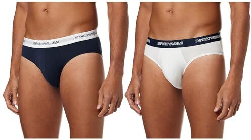 Emporio Armani Uomo 2-Pack Brief Essential Core Logoband Slip, Bianco Blu, XL