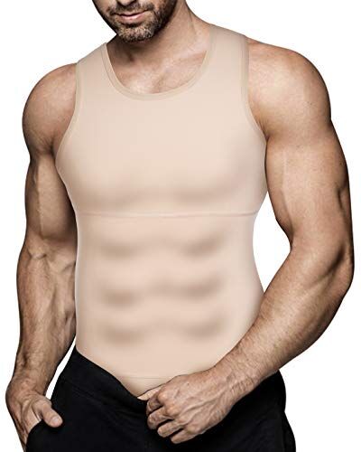 CHUMIAN Maglietta Compressione Uomo Canotta Contenitiva Snellente Intimo Modellante Dimagrante Fascia Pancia Sportivo Fitness Canottiera (Beige, XL)