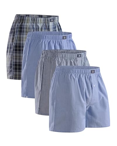 DANISH ENDURANCE 4 Paia Boxer Uomo Cotone Biologico 100% Fantasia, Mutande a Pantaloncino, Comodi, Leggeri e Traspiranti, Blu Misto/Strisce, 3XL