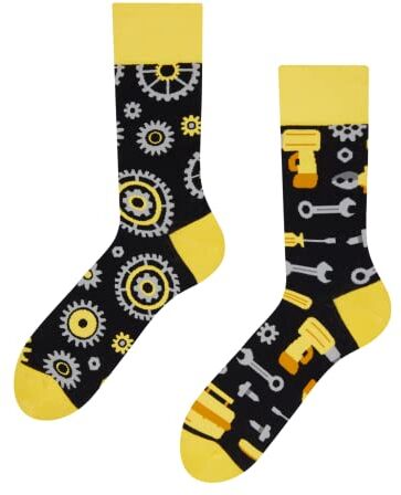 Dedoles Calzini Unisex Donna Uomo & Bambini Calze Cotone con tanti Design divertenti sinistra destra diversi, colore: Giallo, disegno: Meccanico, taglia: 43-46