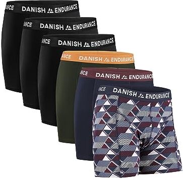 DANISH ENDURANCE 6 Boxer Uomo Cotone Elasticizzato, Boxer Lunghi Comodi, Mutande Intimo Classico, Multicolore (3X Nero, 1x Blu/Bordeaux, 1x Retro, 1x Verde/Arancione), M