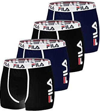 Fila Boxer Uomo Cotone, Mutande Uomo Maglia Aerata, Traspirante (set di 4), Nero, Blu, Taglie XXL