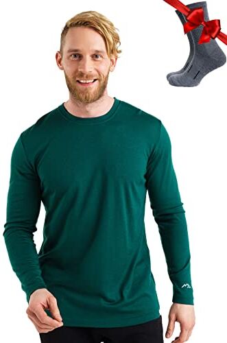 Merino.tech Maglia Termica Uomo Lana Merino La Maglietta Lana Uomo Manica Lunga in Merinos   Leggero Magliette Intime Uomo Lana Base Layer + Le Calze in Lana Merino (X-Large, 165 Forest Green)