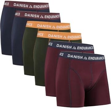 DANISH ENDURANCE 6 Boxer Uomo Cotone Elasticizzato, Boxer Lunghi Comodi, Mutande Intimo Classico Multicolore (2X Blu Navy/Bordeaux, 2X Verde/Arancione, 2X Bordeaux/Blu Navy) XL