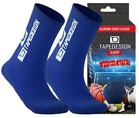 Tapedesign "Classic 1 Paia Blu Calze Antiscivolo Uomo Donna Calze Calcio (37-48) Calzini Antiscivolo Grip Socks Calzini Grip Calcio Calze Sportive Football Socks Calzettoni Calcio