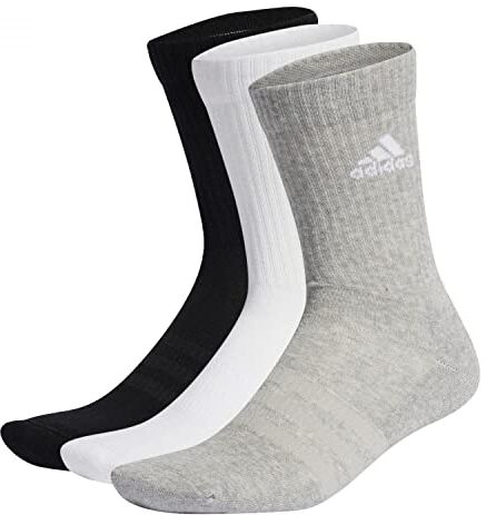 Adidas Cushioned Crew Socks 3 Pairs, Calze Medie Unisex Bambini e ragazzi, Medium Grey Heather/White/Black, L (Pacco da 3)