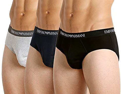 Emporio Armani Men's Basic Pure Cotton 3-pack Brief, Mutande Uomo, Multicolore (Marine/Melange Grey/Black), L